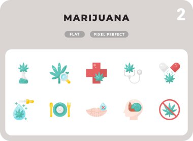 Marihuana Düz Simgeler UI için paketlendi. Web tasarımı ve web sitesi uygulaması için mükemmel ince çizgi vektör simgesi