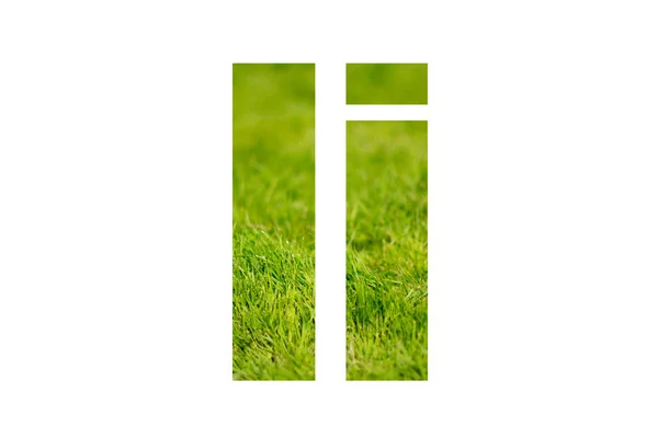 Double exposure with green grass. Letter I. Isolated on white background — Stock Photo, Image