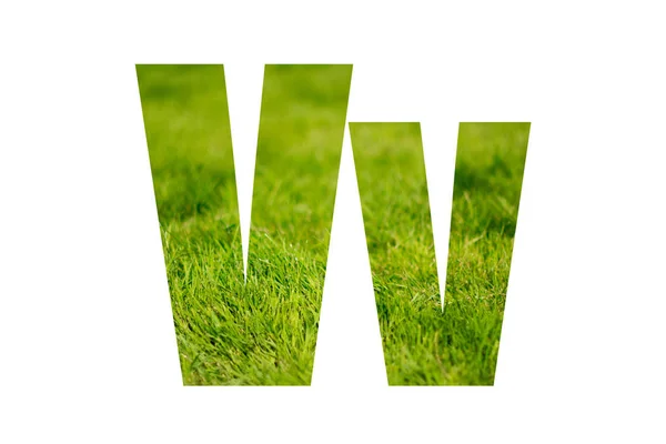 Double exposure with green grass. Letter V. Isolated on white background — Stock Photo, Image