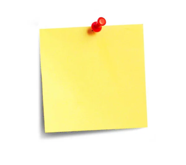 The yellow paper with an inscription pinned red button — Stock Photo, Image