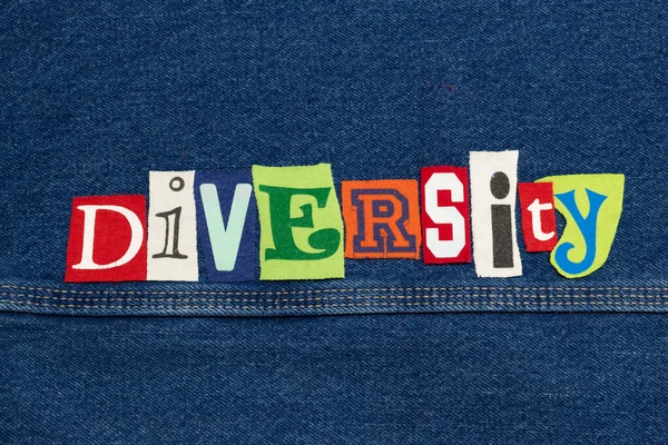 Diversity Word Collage Cut Out Tee Shirt Letters Denim Inclusiveness — Stock Photo, Image