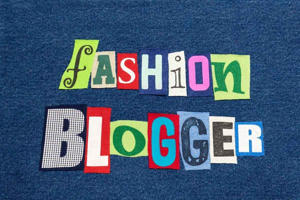 Fashion Blogger Texto Palavra Colagem Tecido Colorido Ganga Azul Blogs — Fotografia de Stock