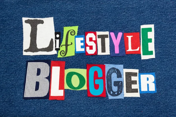 Lifestyle Blogger Texto Palavra Colagem Tecido Colorido Ganga Azul Blogs — Fotografia de Stock