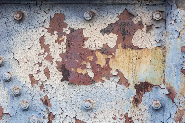Fondo Metal Oxidado Con Pintura Pelada Tuercas Pernos Espacio Copia — Foto de Stock