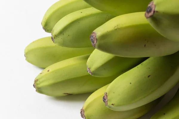 Vista Próxima Bananas Verdes Amarelas Aspecto Horizontal — Fotografia de Stock