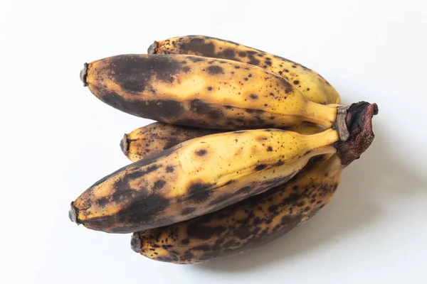 Horizontal Bunch Overripe Baby Bananas Isolated White Horizontal Aspect — Stock Photo, Image
