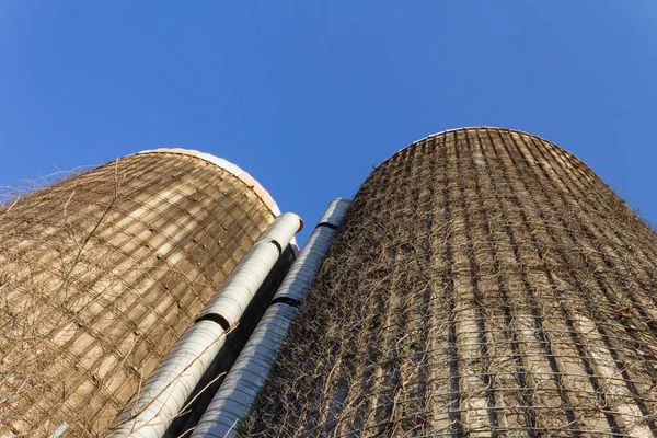 Extremer Blick Die Gesichter Zweier Alter Getreidesilos Aus Beton Die — Stockfoto