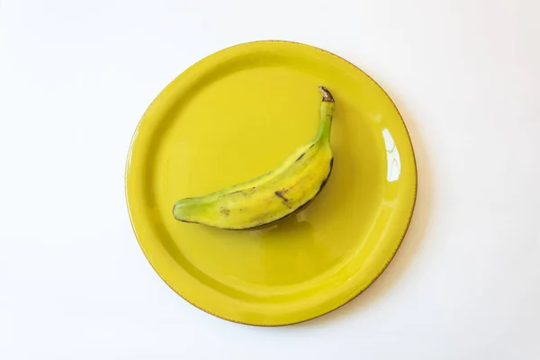 Banana Burro Meia Madura Placa Verde Brilhante Também Orinoco Bluggoe — Fotografia de Stock