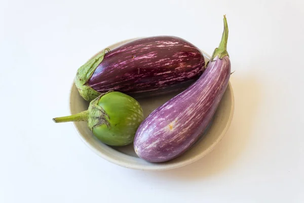 Bol Peu Profond Avec Aubergines Thaïlandaises Dominicaines Solanum Melongena Ingrédients — Photo