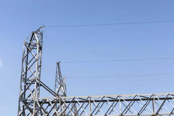 Trusses Supports Electrical Power Lines Power Substation Horizontal Aspect — Stock Photo, Image