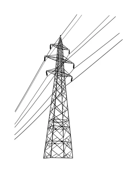 High Voltage Power Line Electric Transmission Tower Vector Silhouette Isolated — Stock Vector