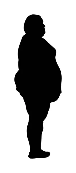 Fat Woman Worry Health Vector Silhouette Isolated White Background Overweight — 스톡 벡터