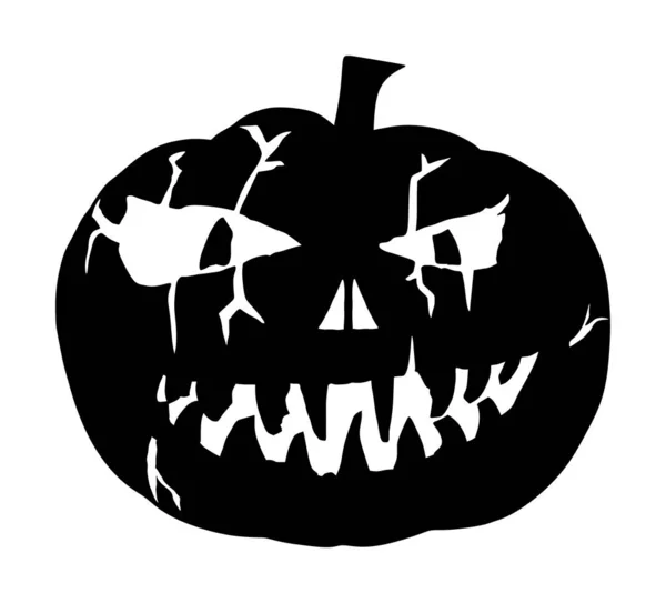 Halloween Pumpkin Vector Silhouette Isolated White Background Scary Face Laughing — 스톡 벡터