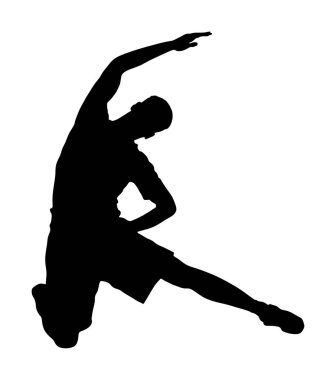 Spor salonu vektör silueti eğitimi için fitness eğitmeni egzersizi. Kilo veriyorsun, vücut geliştirici. Kişisel antrenör egzersizi. Formda sporcu çocuk. Solucan gibi esneyen yakışıklı bir sporcu. Erkek atlet becerisi.