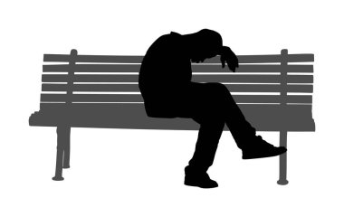 Park vektörü siluetinde yalnız ve yorgun bir adam oturuyor ve uyuyor. Endişeli son sınıf öğrencisi. Çaresiz emekliler. Hayal kurmak, umut yok. Emekliler hayatı düşünüyor. Bunaklık sorunlara yol açar..