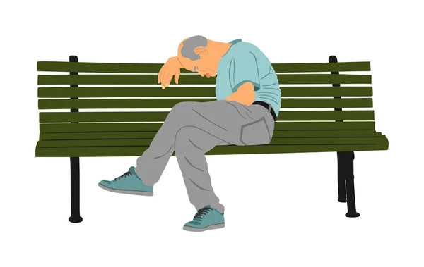 Lonely Old Man Sitting Sleeping Bench Park Vector Worried Senior — 스톡 벡터