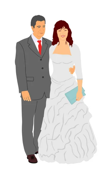 Mariage Marié Marié Robe Costume Vectoriel Illustration Couple Joyeux Mariés — Image vectorielle