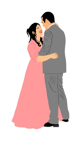 Mariage Marié Marié Jour Robe Costume Vectoriel Illustration Couple Joyeux — Image vectorielle