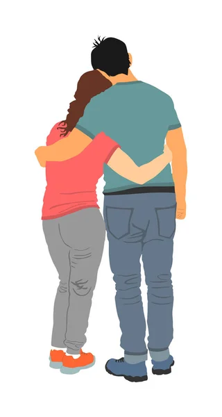 Young Hugged Couple Love Vector Happy Lovers Hugging Boyfriend Girlfriend — Stock Vector