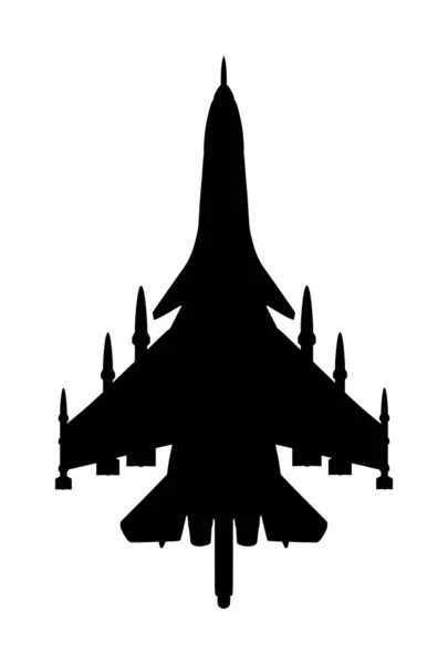 Jet Fighter Silhouette Vettoriale Isolato Sfondo Bianco Simbolo Aereo Militare — Vettoriale Stock