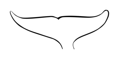 Balina denizin derinliklerine dalıyor ve turist ve denizcilere kuyruk gösteriyor. Beyaz arka planda balina kuyruğu vektör silueti çizimi. Megapetra ya da Kambur Balina. Denizin altında merhaba de.. 