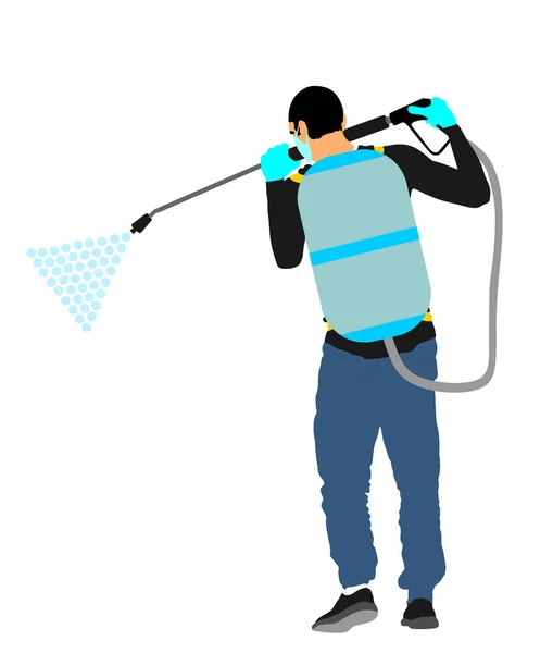 Decontamination Corona Virus Applying Chemical Spray Cleaning Man Protective Gear — Stock Vector