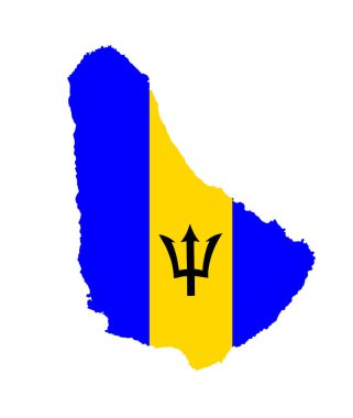 Barbados vektör haritası ve beyaz arkaplan resimlerinde izole edilmiş harita üzerindeki bayrak. Barbados Karayip ülke sembolü.