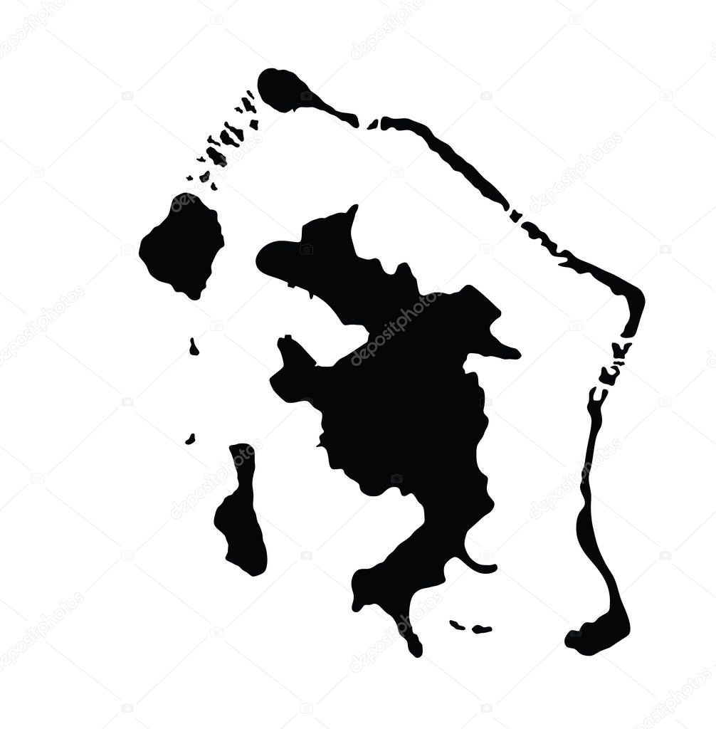 Bora Bora island, vector silhouette map isolated on white background. High detailed silhouette illustration. French Polynesia  archipelago islands.