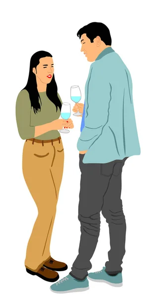 Girlfriend Boyfriend Date Vector Love Concept Boy Girl Drink Wine — Stock Vector