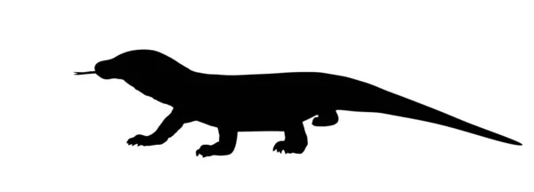 Komodo Drago Vettore Silhouette Illustrazione Isolata Sfondo Bianco Varanus Komodoensis — Vettoriale Stock