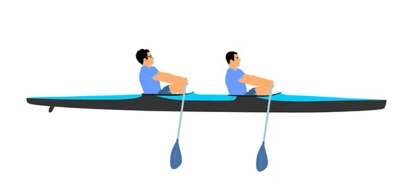 两个赛艇手在竞赛赛程矢量图解中划桨双皮划艇的团队合作 皮划艇赛中的运动员 周末团队建设在河上 赛艇双人短跑项目 — 图库矢量图片