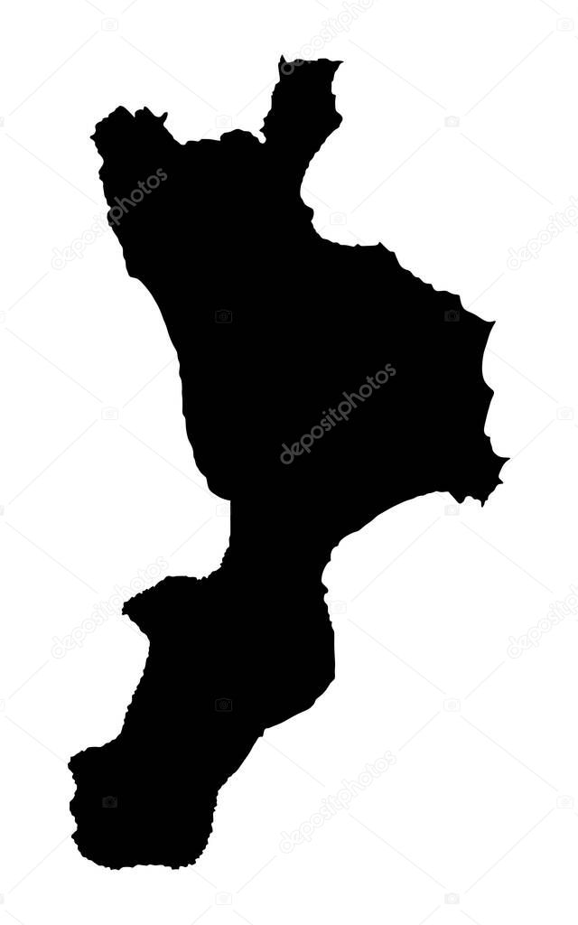 Calabria map vector silhouette illustration isolated on white background. Italy region symbol.