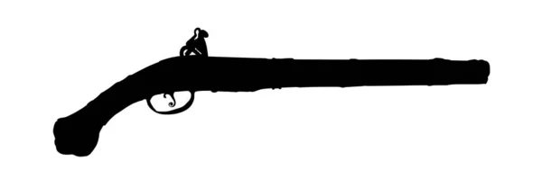 枪托轮廓 Flintlock老手枪符号 在白色背景上孤立的Rustic Vintage Gun Vector Silhouette Illustration — 图库矢量图片