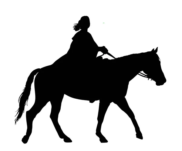 Medieval Princess Riding Horse Vector Silhouette Illustration Isolated White Background — Stock Vector