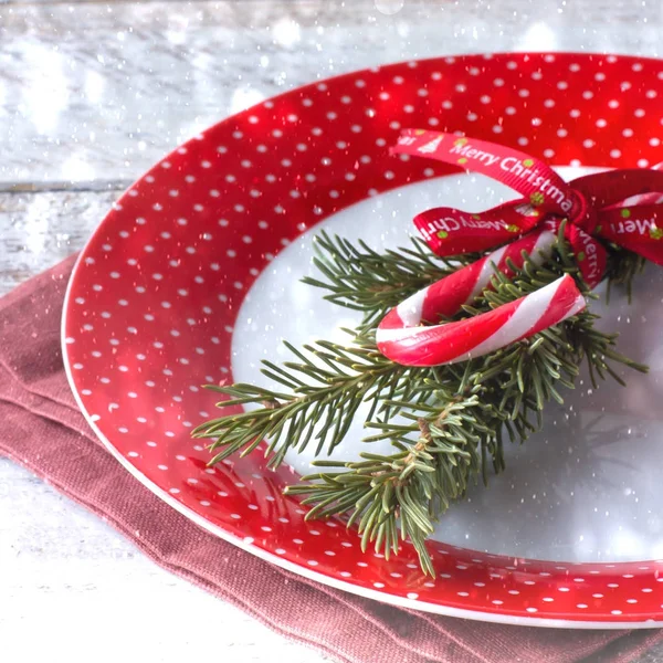 Evőeszközök, fenyő fa és a candy cane — Stock Fotó