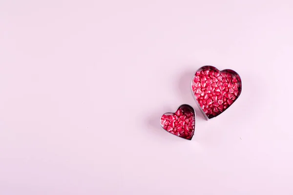 Heart Candy background. Valentine's Day Concept. Flat lay, top view, copy space — 스톡 사진