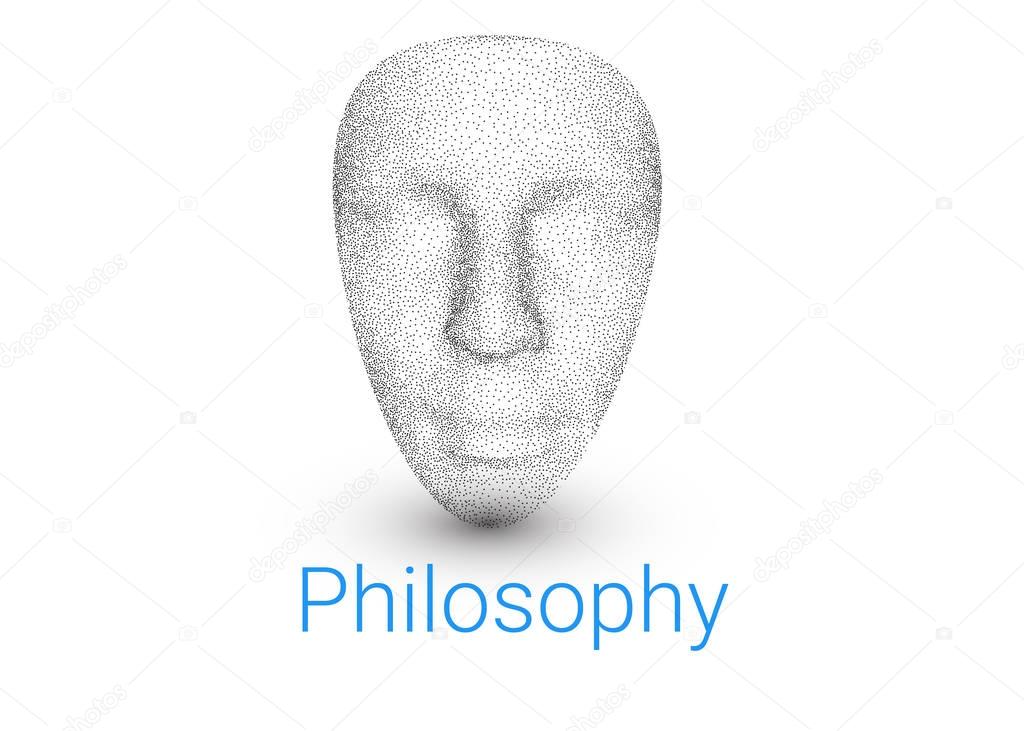 3D model of human face. A background for a textbook on philosophy, a logo for a theater or a pseudo, a psychologist