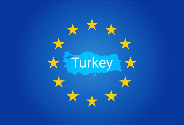 UE - Bandeira da União Europeia e Mapa da Turquia. vetor — Vetor de Stock