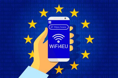 wifi4eu - ücretsiz Wi-Fi hotspots Avrupa Birliği'nde. vektör çizim