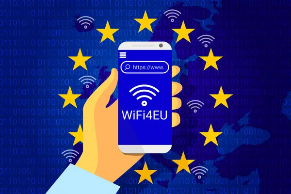 Wifi4eu - gratis Wi-Fi hotspots i Europeiska unionen. vektorillustration — Stock vektor