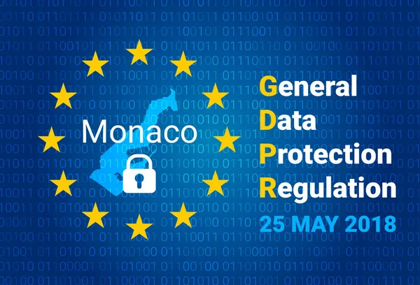 GDPR - Regulamento Geral de Proteção de Dados. Mapa de Mônaco, bandeira da UE. vetor — Vetor de Stock