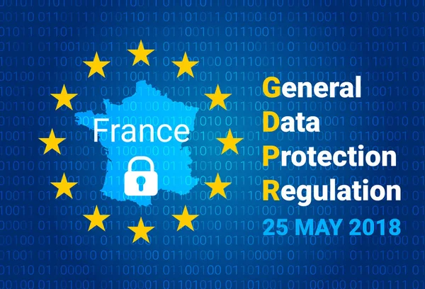 GDPR - Regulamento Geral de Proteção de Dados. Mapa da França, bandeira da UE. vetor — Vetor de Stock
