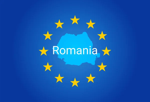 UE - Bandeira da União Europeia e Mapa da Roménia. vetor —  Vetores de Stock