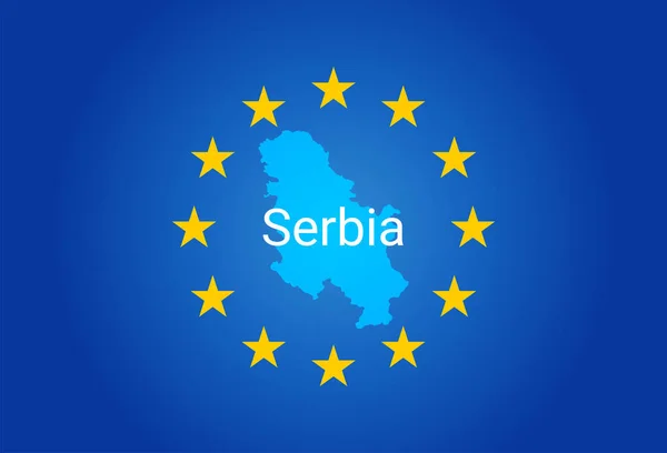 UE - Bandera de la Unión Europea y Mapa de Serbia. vector — Vector de stock