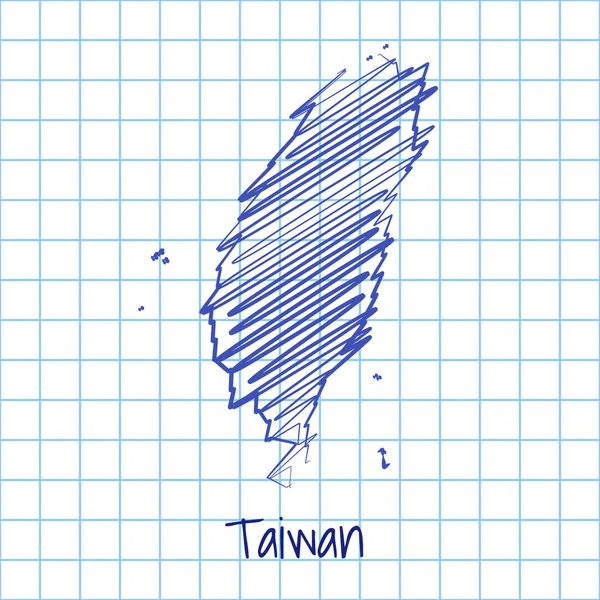 Mappa di Taiwan, schizzo blu sfondo astratto — Vettoriale Stock