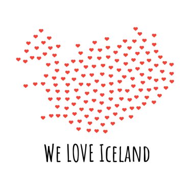 Kırmızı kalpler - aşk sembolü ile İzlanda harita. arka plan