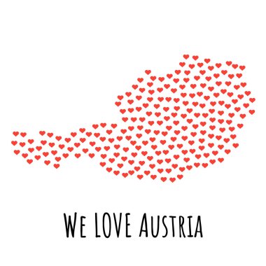 Kırmızı kalpler - aşk sembolü ile Avusturya harita. arka plan