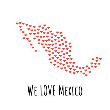 Kırmızı kalpler - aşk sembolü ile Meksika harita. arka plan