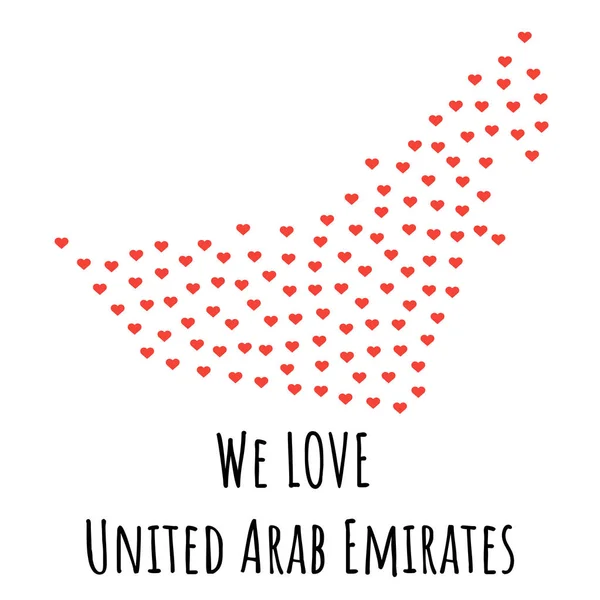Zjednoczone Emiraty Arabskie mapę z czerwone serca - symbol miłości. streszczenie tło — Wektor stockowy