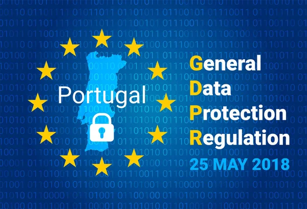 GDPR - Regolamento generale sulla protezione dei dati. Mappa del Portogallo, bandiera UE. vettore — Vettoriale Stock